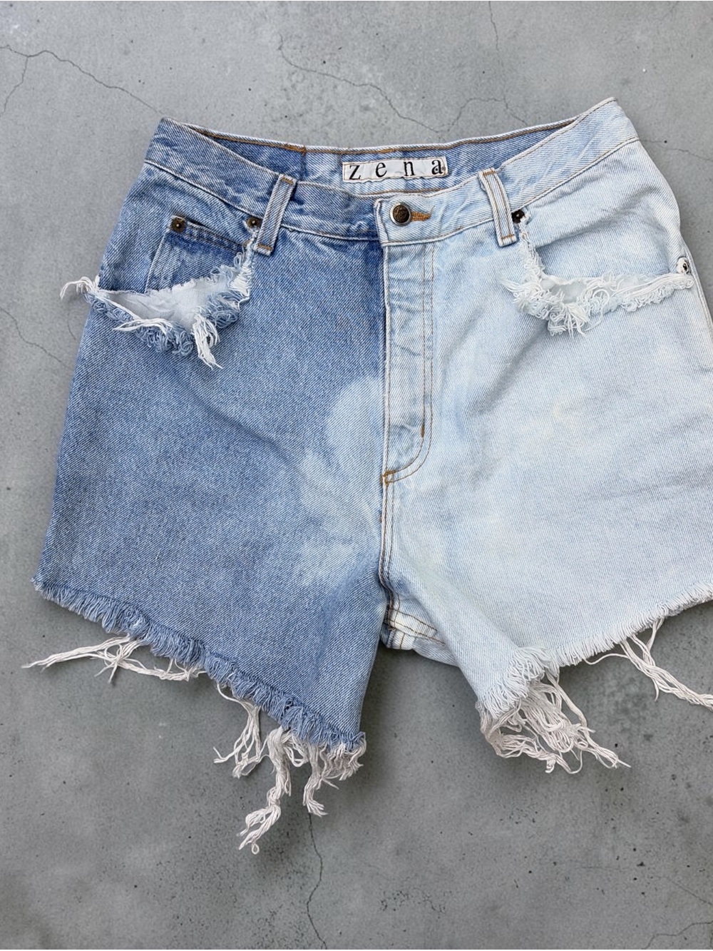 Zena Two-Tone Frayed Denim Cutoff Shorts - Blue/Light Blue